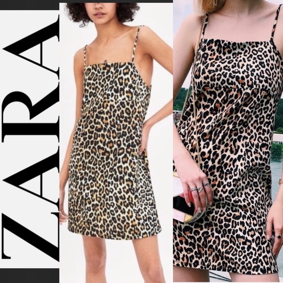 Zara Dresses & Skirts - ZARA‎ TRAFALUC  LEOPARD SQUARE NECK STRAPPY MINI DRESS SIZE MEDIUM